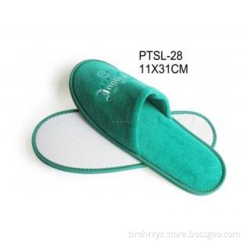 Green Cotton Velour Disposable Hotel Slippers With Dotted A